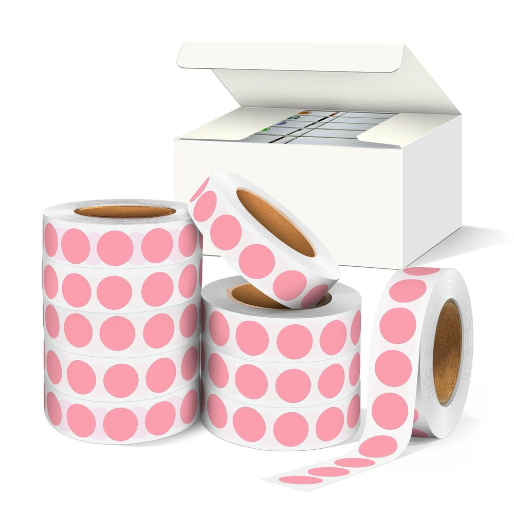 1896 10 Rolls, 0.5 Inch Round Pink Color Coding Labels, 10,000Pcs